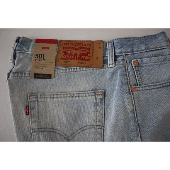 Levi's 501 (365120158) Men's Sz 34 Blue Hemmed Stretch Button Fly Denim Shorts - Picture 6 of 9